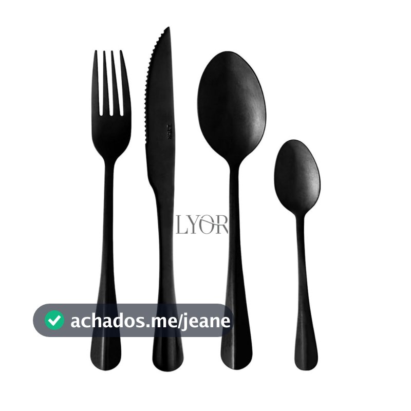 Faqueiro Preto Fosco Lyor 24 Peças Luxo Premium Aço Inox Mesa Posta Jogo Talheres Elegante