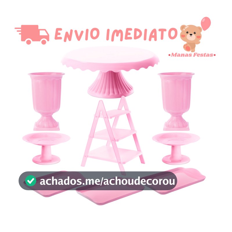 Kit Decoração Perfeita com Boleira Cake Renda 22cm + 2 Vasos Grego + 3 Bandejas 20x13 + 2 Mini Cake + 1 Escadinha