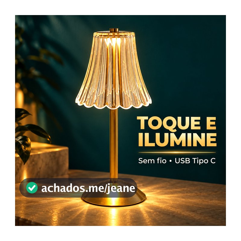 Abajur de Mesa Sem Fio com Sensor de Toque, 3 Temperaturas de Cor e Brilho Ajustável