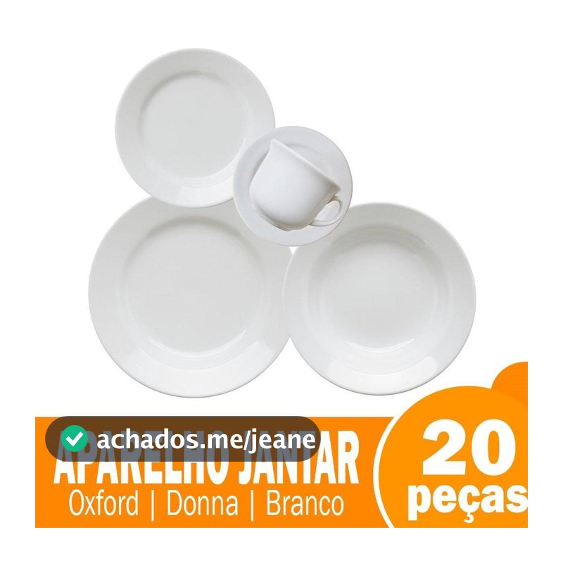 Aparelho para Jantar e Chá Oxford Donna Branco 20 Peças