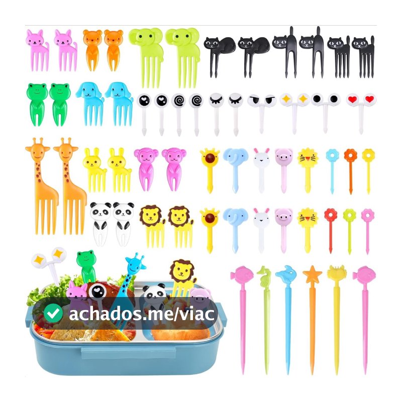 Kit 40 Garfinhos Decorativos Infantis para Frutas e Lanches, Palitos Divertidos para Lancheira e Festa