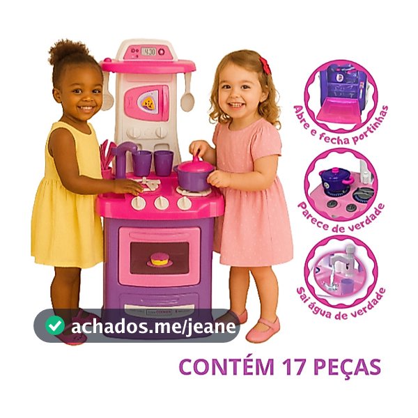 Cozinha Infantil Grande Menina Completa Forno Fogão Pia Sai Água