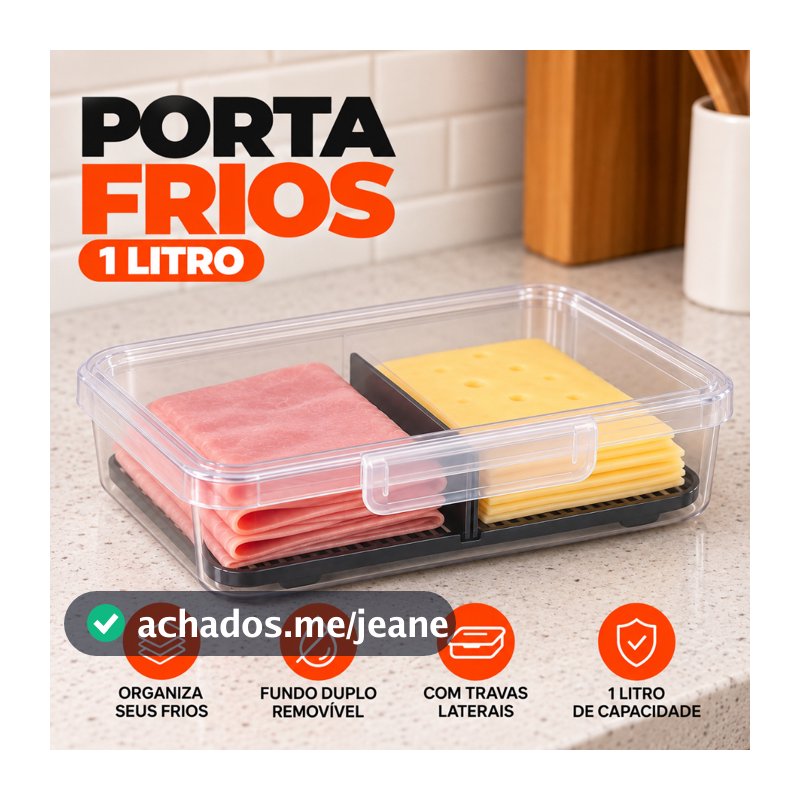 Porta Frios Duplo Preto para Presunto e Queijo Com Fundo Removível Para Conservar e Organizar a Geladeira Hermetico