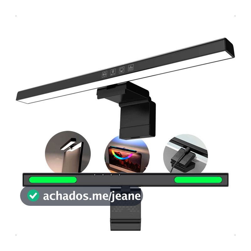 Luminária Tela Notebook Monitor Mesa Barra Luz Regulável Cúpula Preto Estrutura Preto 127/220v