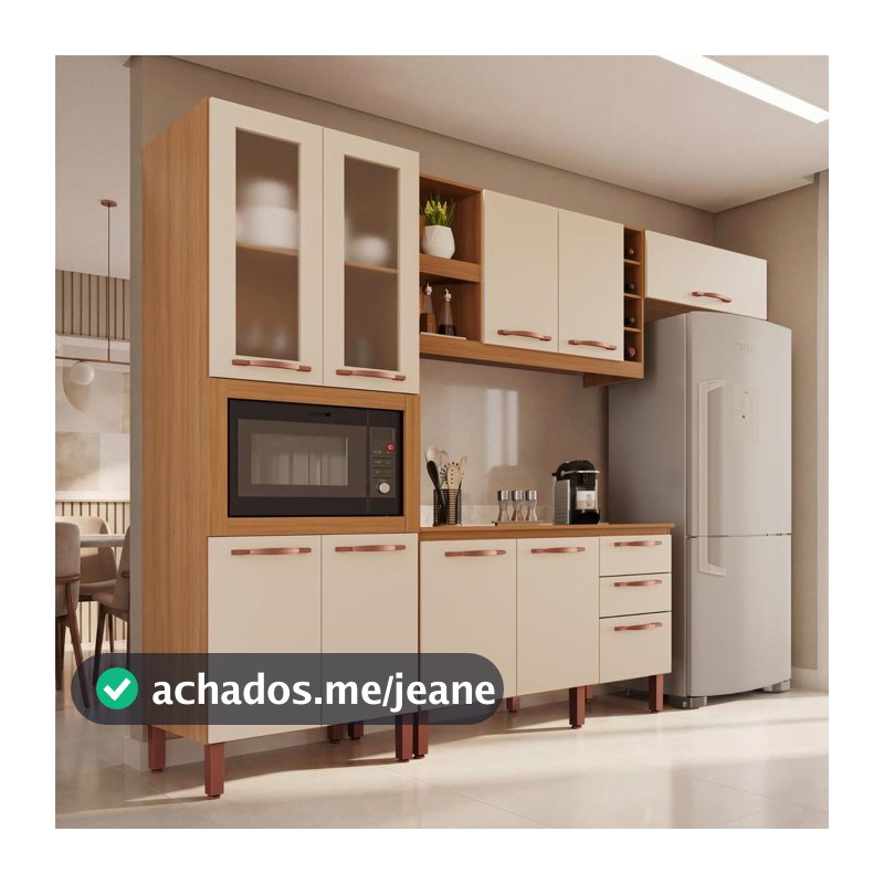 Cozinha Completa Modulada Milão 100% MDF com Balcão 9 Portas 3 Gavetas e Adega