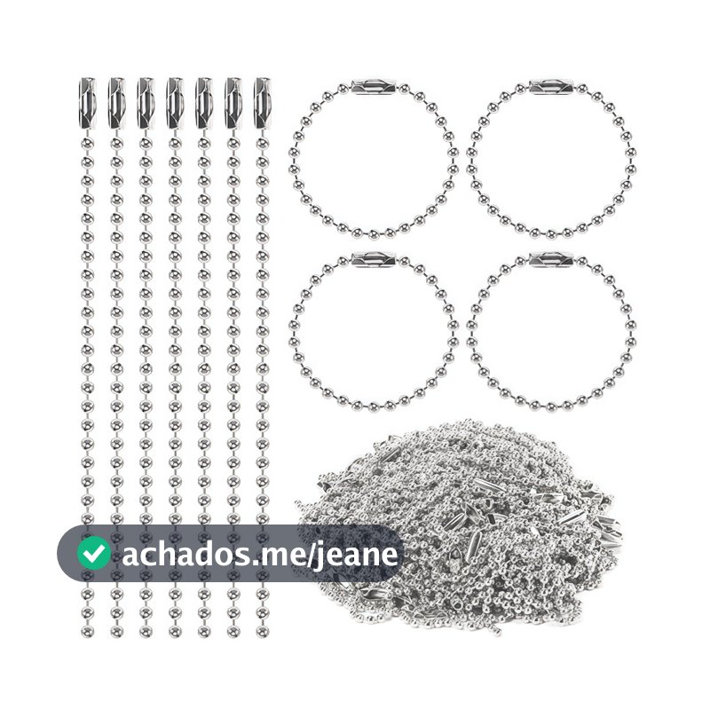 Kit 500 Corrente Bolinha 12cm Com Fecho Canoa com 12cm Para Tag Roupa Artes Chaveiros prata