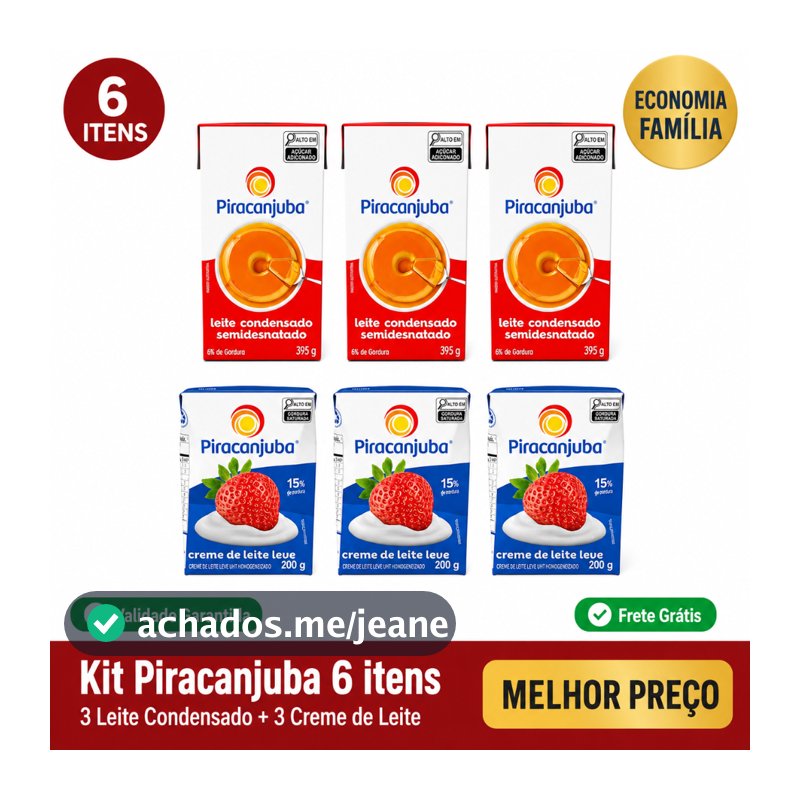 Pack 6 itens | 3 Leite Condensado + 3 Creme de Leite Piracanjuba | Confeitaria Brigadeiro