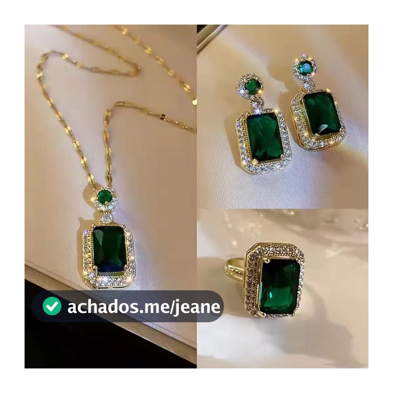 Conjunto De Colar E Brincos E Anéis Vintage De Esmeralda Colares Para Mulheres Esmeralda Zircão Brincos Pingente Anel
