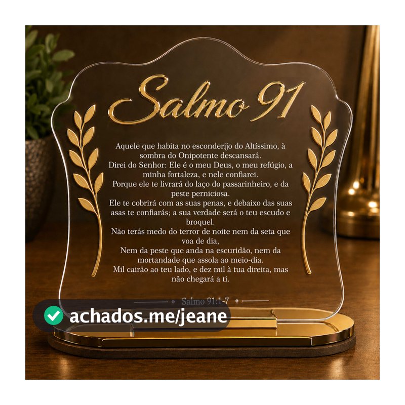 Placa Decorativa Salmo 91 em Acrílico, Oração de Proteção para Mesa, Decoração Cristã, Presente Evangélico
