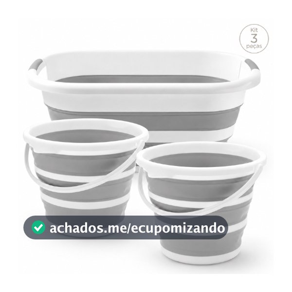 Kit 3 Peças 1 Cesto Retrátil 26L e 2 Baldes 10L Powermaid