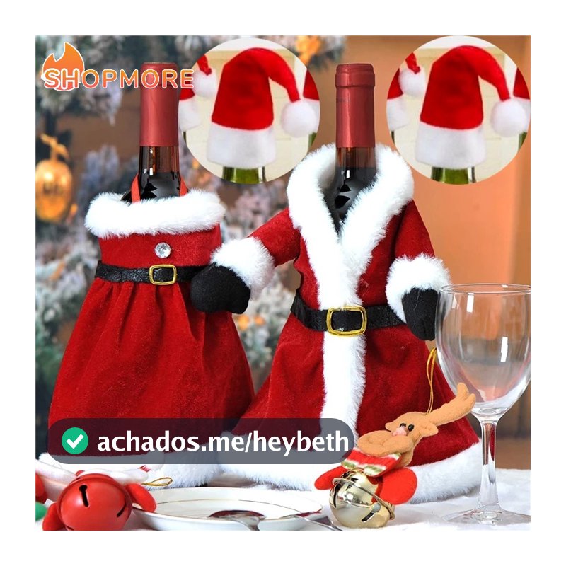 [Serendipidade] Vestido De Natal Garrafa De Vinho Capa De Papai Noel/Feliz Jantar De Ano Novo Decoração De Mesa Ornamento