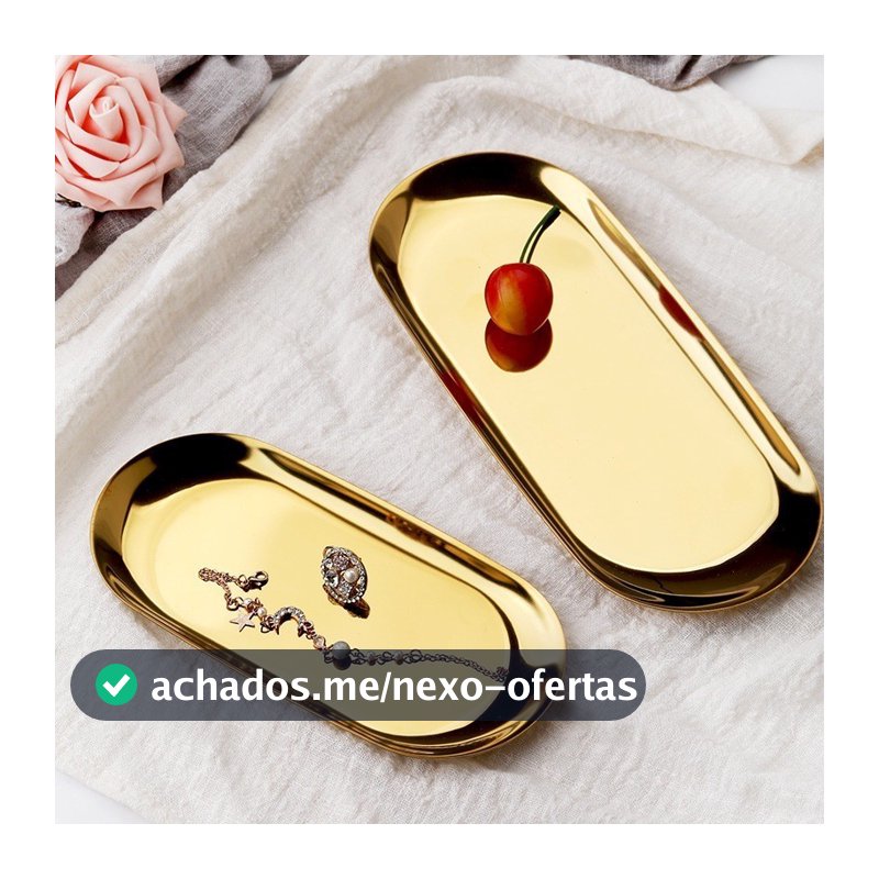 Bandeja Aco Inoxidavel Luxo Decorativa para Jóias Alimentos Dourado-Multi bazar