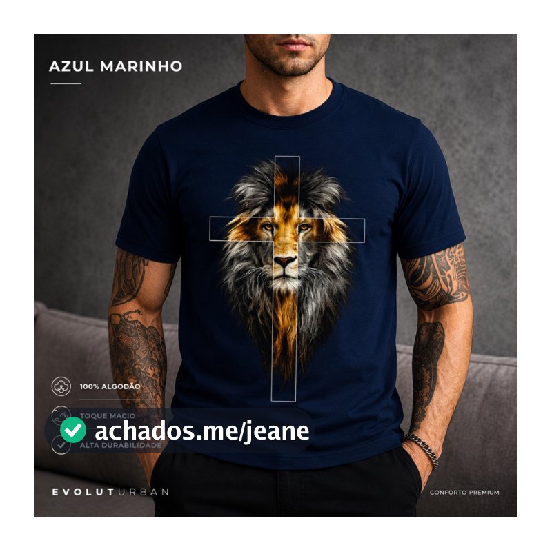 Camiseta Masculina Leão Cristão Gospel Casual Estampa Cruz Algodão Premium