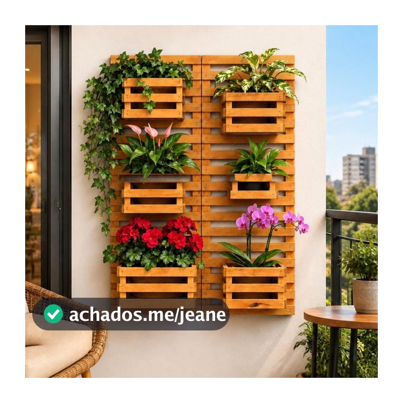 Kit Jardim Vertical Madeira Suspenso Parede 4 Painéis 50x30 com 6 Cachepôs Floreira Decorativa 🌿🪴