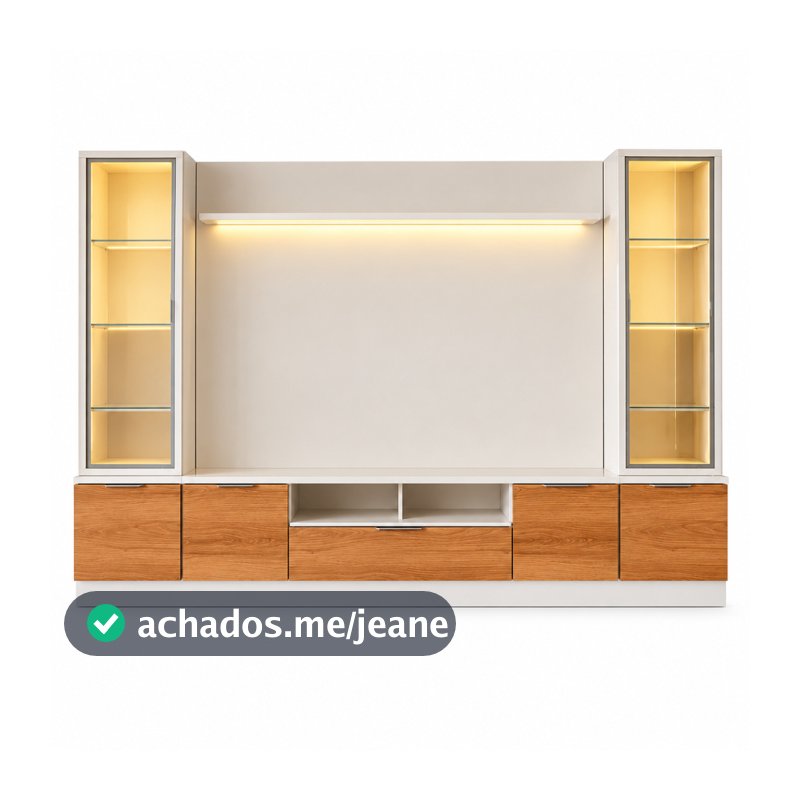 Estante Home Noble 2,70m Para TV Até 75” Com 2 Cristaleiras LED Portas Reflecta 198x270cm Sala Luxo