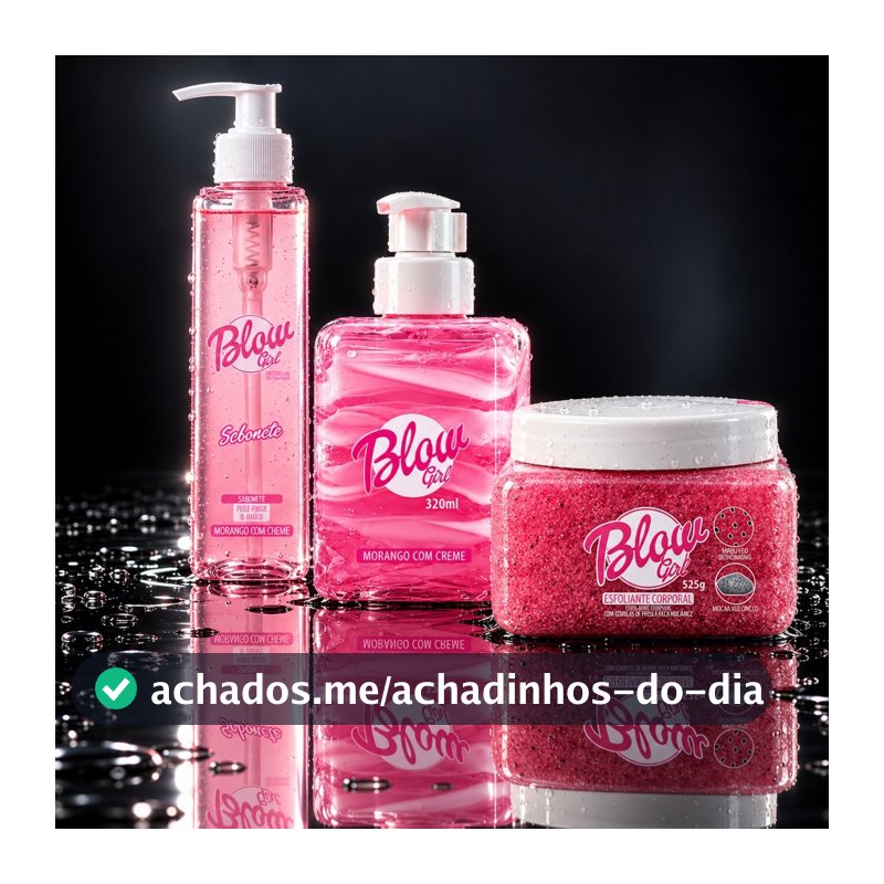 Kit Banho Corporal Blow Girl Morango com Creme 3 Itens Sabonete Liquido 200ml Esfoliante 525g Hidratante 320ml