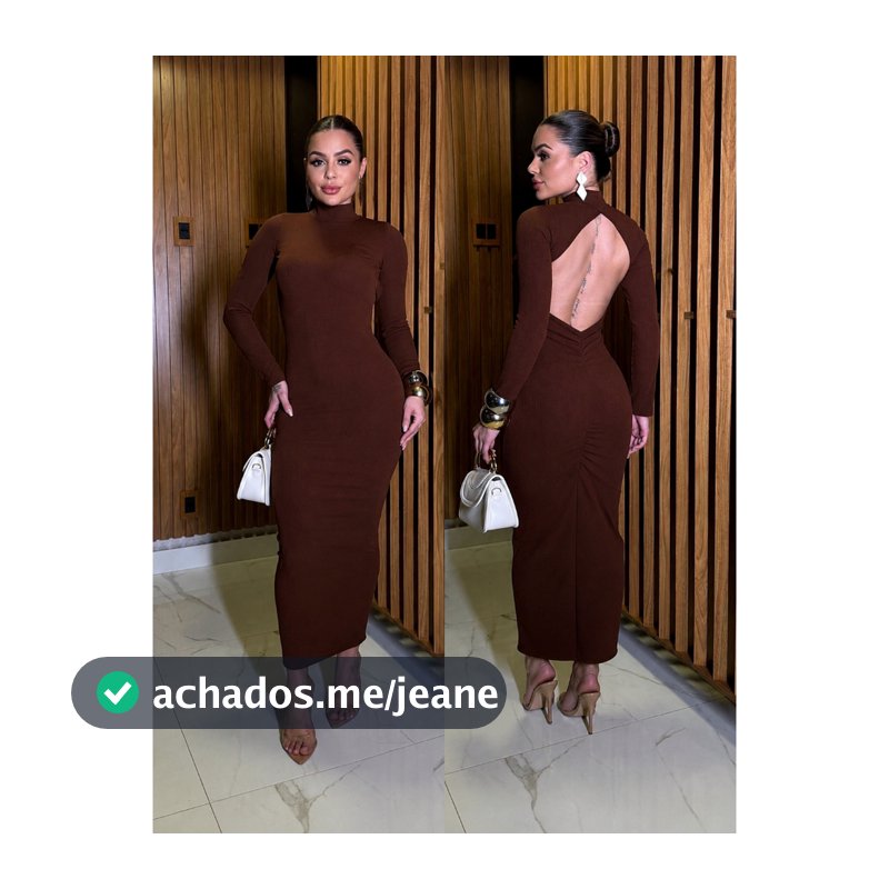 Vestido Midi Feminino Costas Nuas Manga Longa Gola Alta com Bojo e Empina Bumbum Canelado Anarruga Moda Gringa Blogueira
