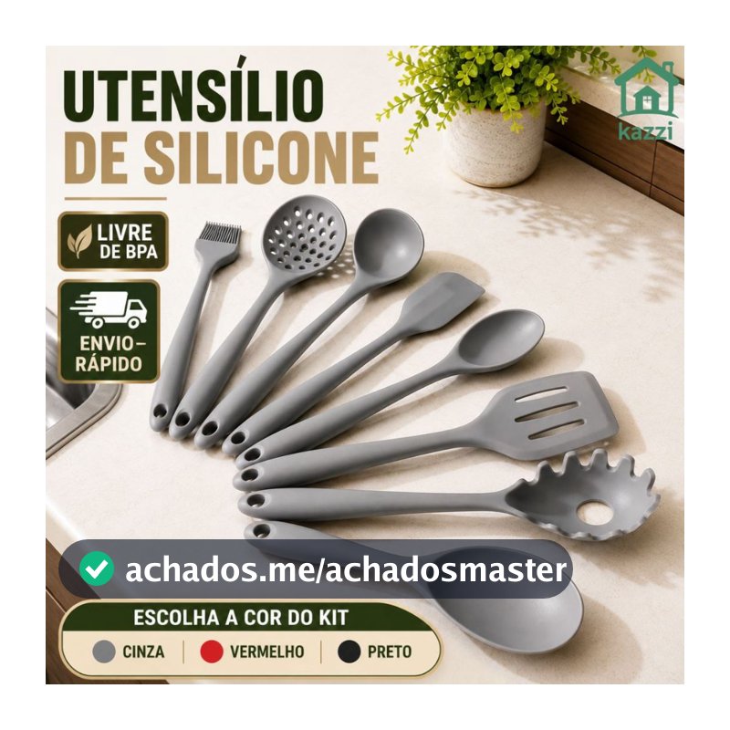 Kit 7 Utensílios para Cozinha de Silicone Colher Espátula Concha Jogo de Talhares Antiaderente