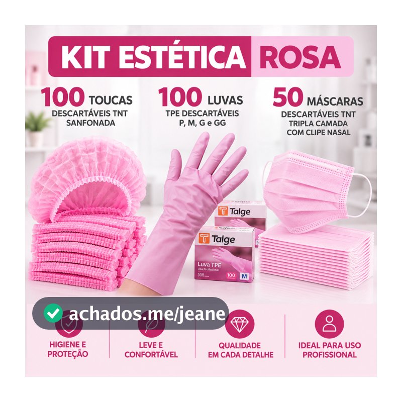 Kit Estetica 100 Luva TPE 100 Touca TNT 50 Máscara Descartável