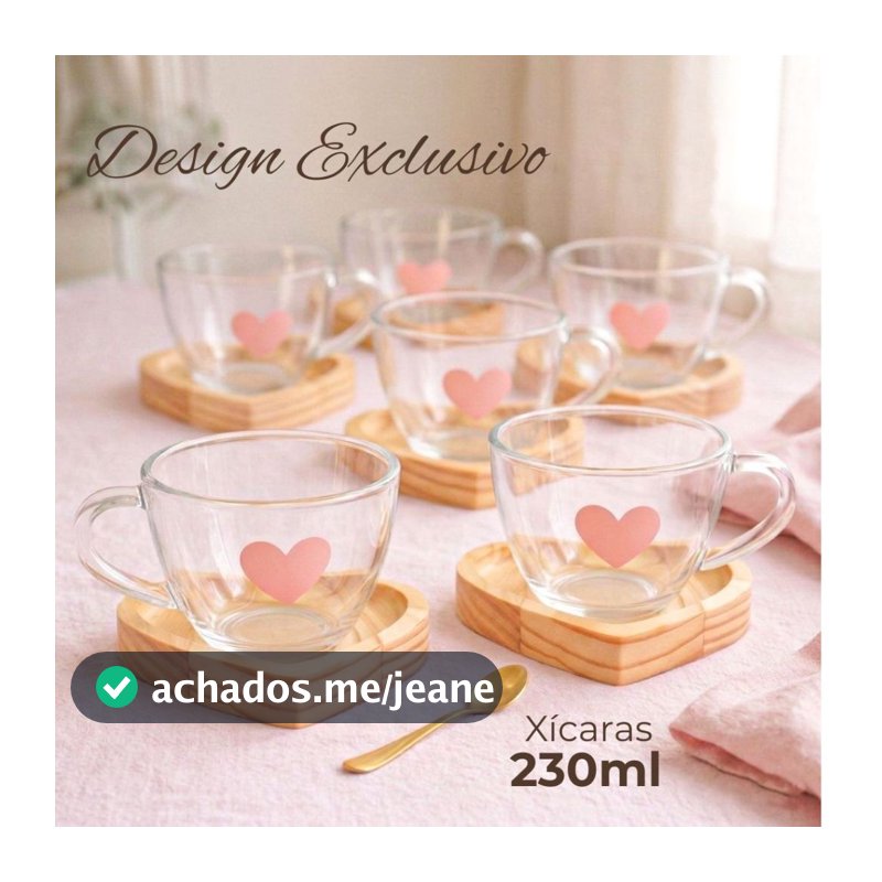 Jogo Xícaras Café Chá com Pires de Madeira Coração Cantinho do Café - Mesa Posta Café da Manhã