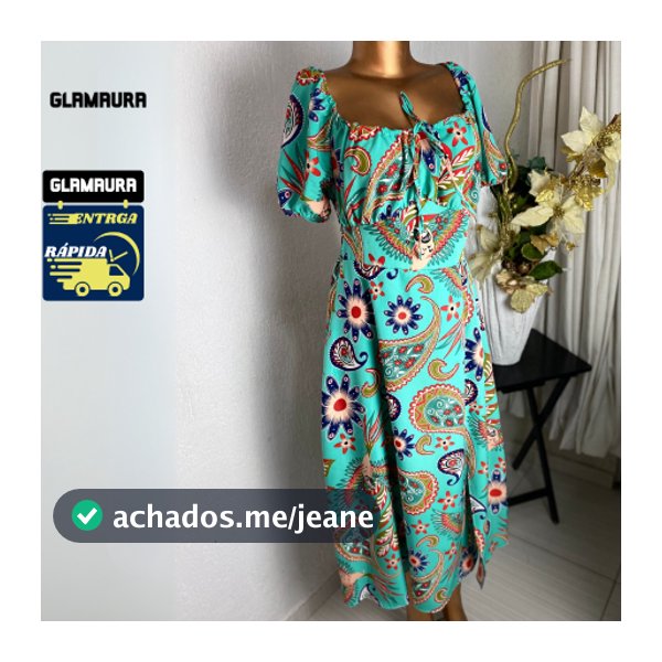 Vestido Feminino Glamaura Tropical com Estampa de Araras Dividido na Coxa e Manga Bufante Soltinho