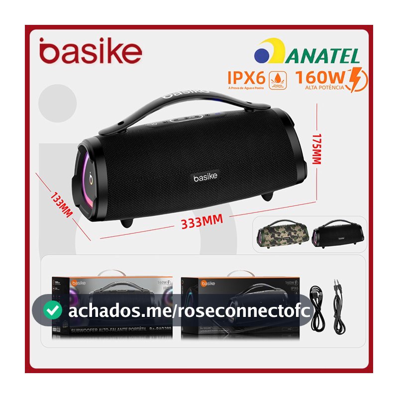 Basike caixa de som bluetooth portátil，boombox bluetooth 160W TWS，Alto-falante Bluetooth Subwoofer，rad289