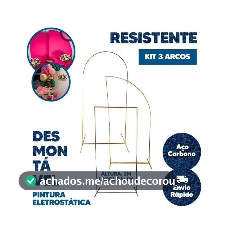 Kit 3 Arcos para Decoração Romano Meia Lua Retangular Desmontavel Pintura Eletrostatica 2 x 1
