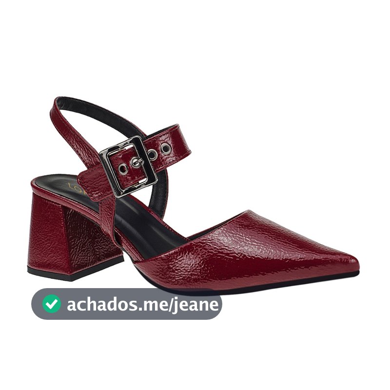 Sapato Social Feminino Scarpin Bico Fino Salto Bloco Confortável com Fivela 18400