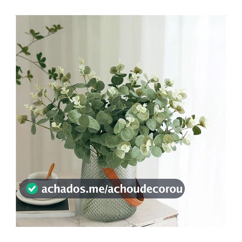 Kit 15 Galhos de Eucalipto Artificial, Folhagem Verde Decorativa para Vaso, Arranjo Floral, Casa, Festa e Casamento