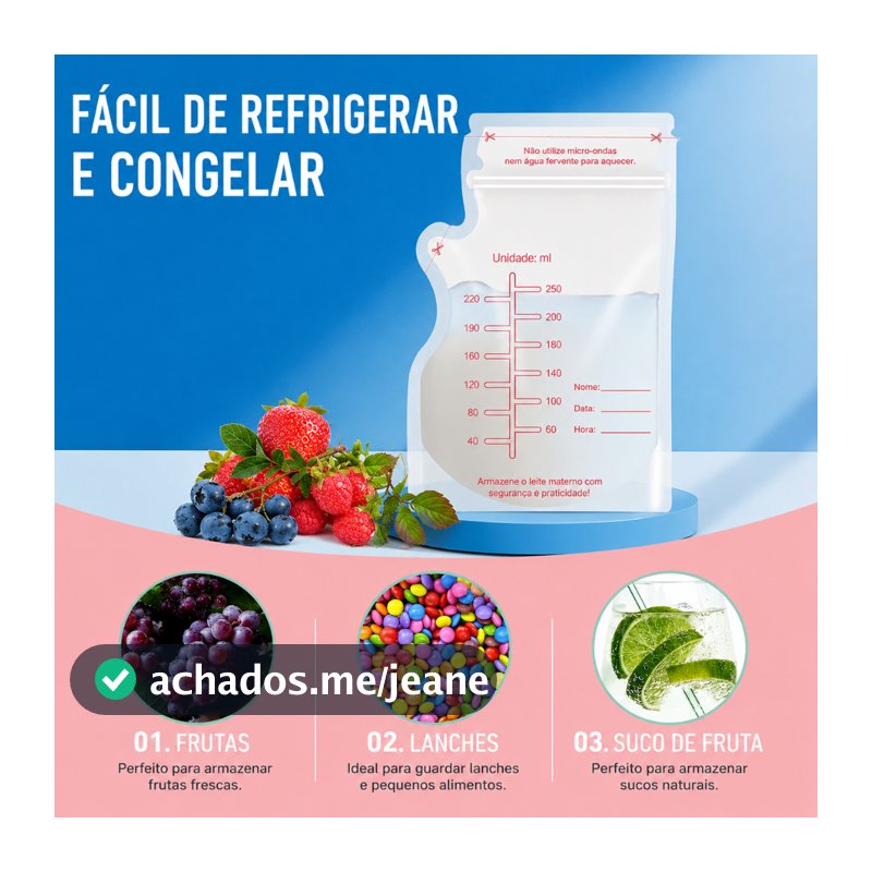 Kit com 30 Sacos para Armazenamento de Leite Materno/Sucos/Frutas Zip Lock Seguro e Multifuncional
