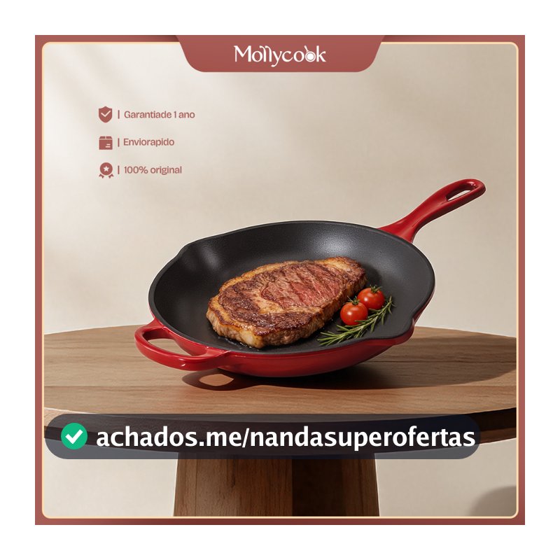 Mollycook Frigideira De Ferro Esmaltado Indução 27cm Antiaderente Frigideira Vermelho