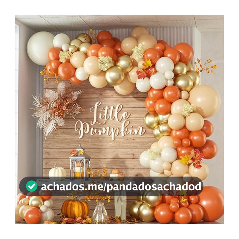 Kit 130 Balões Laranja Bexiga Branco Bege Dourado Cromado Decoração Festa Aniversário Arco Desconstruído + Fita