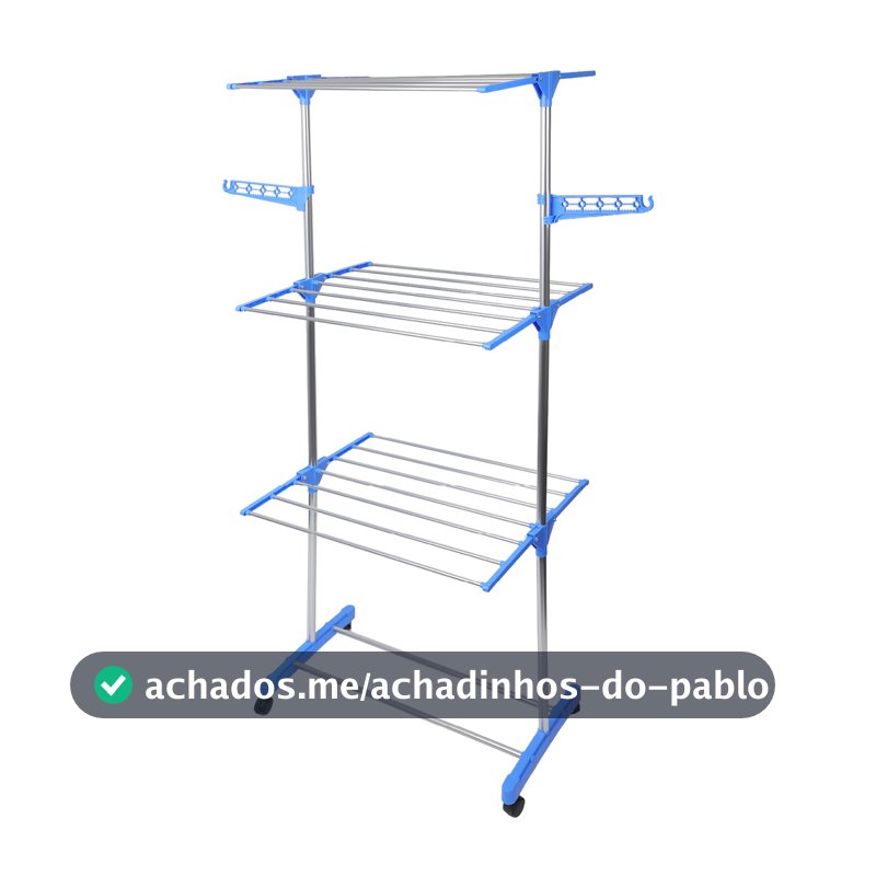 Varal De Roupa Aço Inox Dobrável Vertical Azul