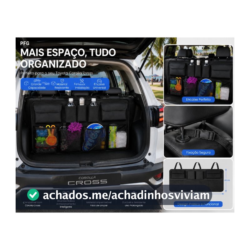 Organizador Porta-Malas Universal Carro Oxford Grande Capacidade Multiuso com Rede e Fixação Banco Traseiro