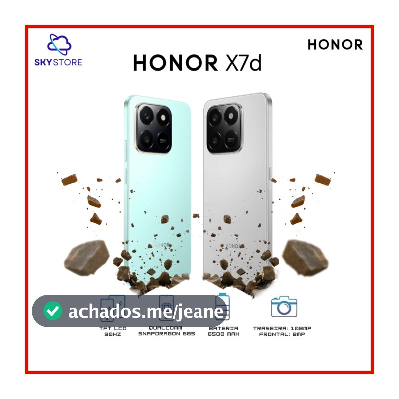 HONOR X7d 4G, 256GB / 8GB RAM, Processador Qualcomm Snapdragon 685,  Câmera 108MP, Bateria 6500mAh, Versão Global