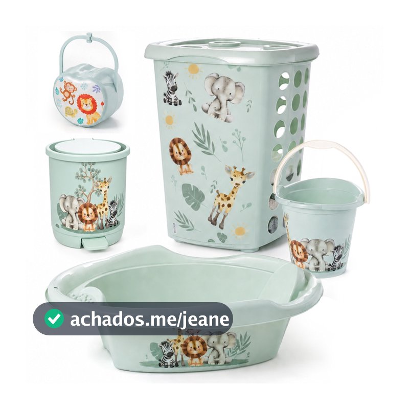 Kit Infantil 5 Peças Banheira Bebê Cesto Organizador Balde Lixeira Para Bebês Plasútil