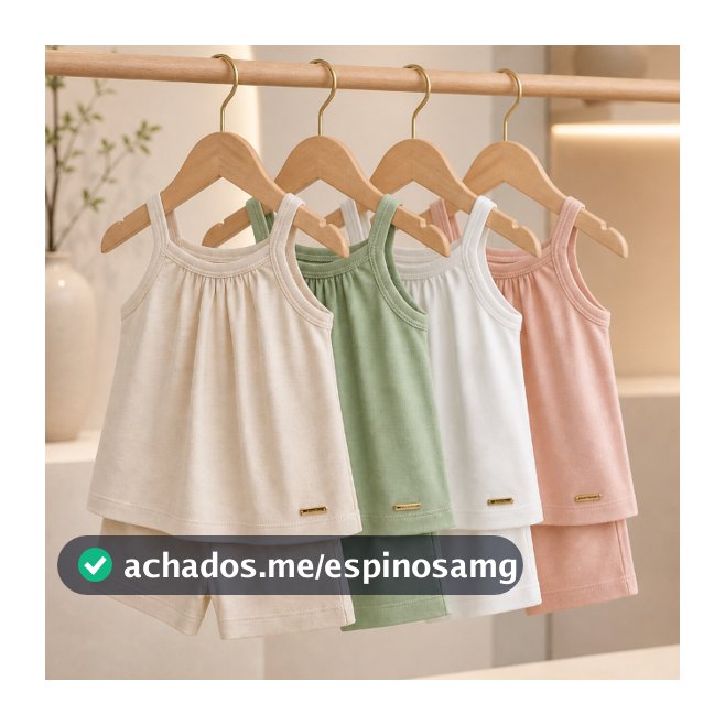 Conjunto Infantil Menina 2 Peças Blusa Batinha e Short Cotton Toque Macio Rosé Verde Off Bege  1 2 4 6