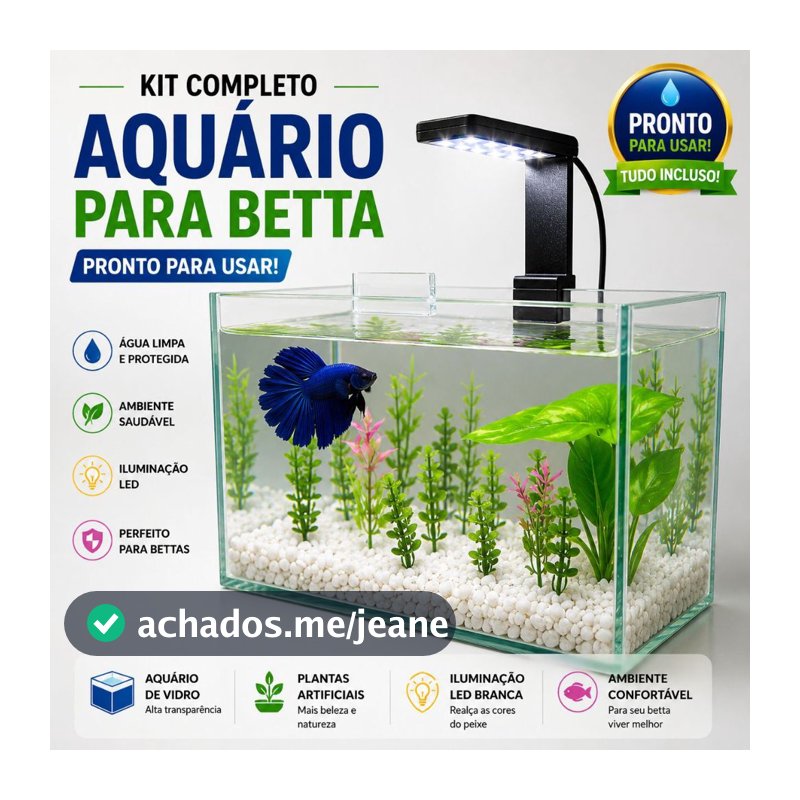 Aquário de Peixes 7L - Completo com Luminária Led - Decoração - Substrato - Ração e Condicionador