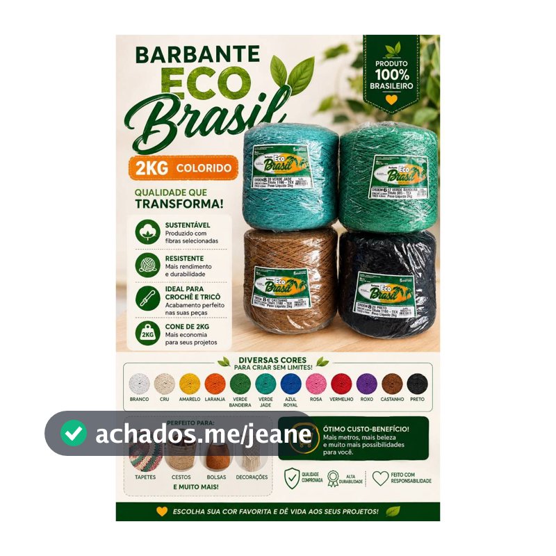 01 BARBANTE ECO BRASIL 2KG FIO 06 OU 08 COLORIDO