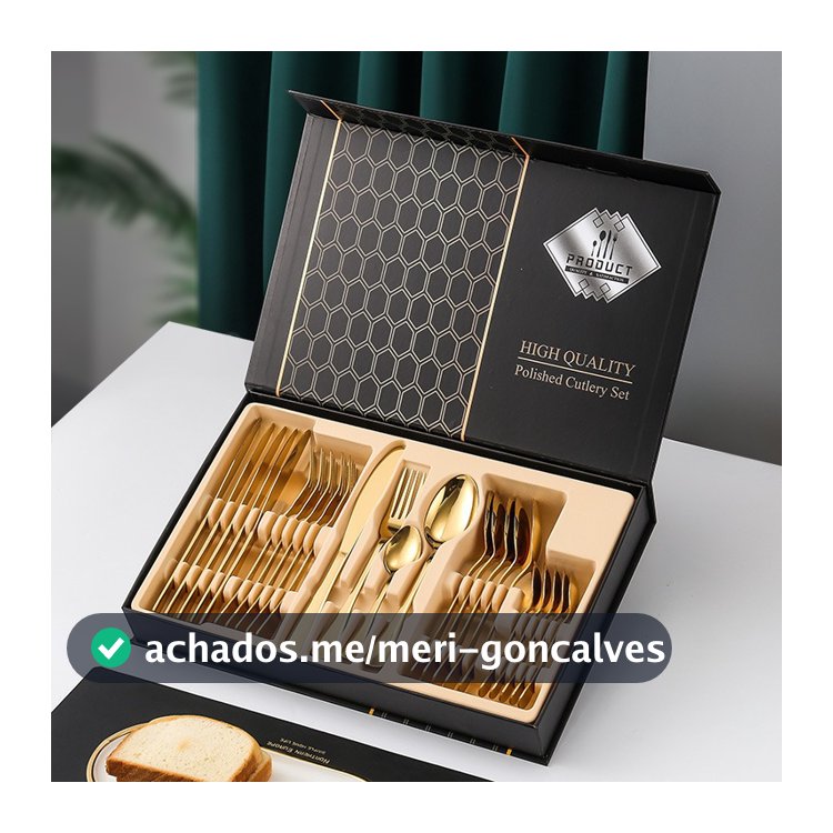 Jogo/KIT Talheres Faqueiro Inox Dourado Polidos de Alta Qualidade 24 Peças Premium Luxo Com Maleta