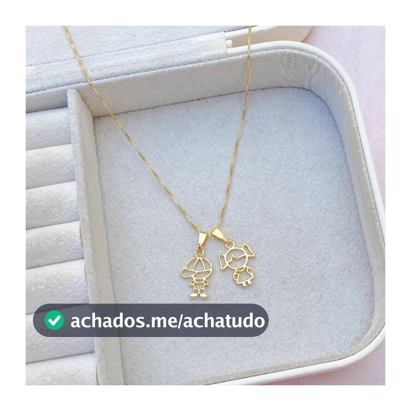 [ SEMI JOIA ] Colar Casal Vazado Menino Menina Filhos Banho Ouro 18k Presente Cordão Dia das Mães Acessórios Femininos