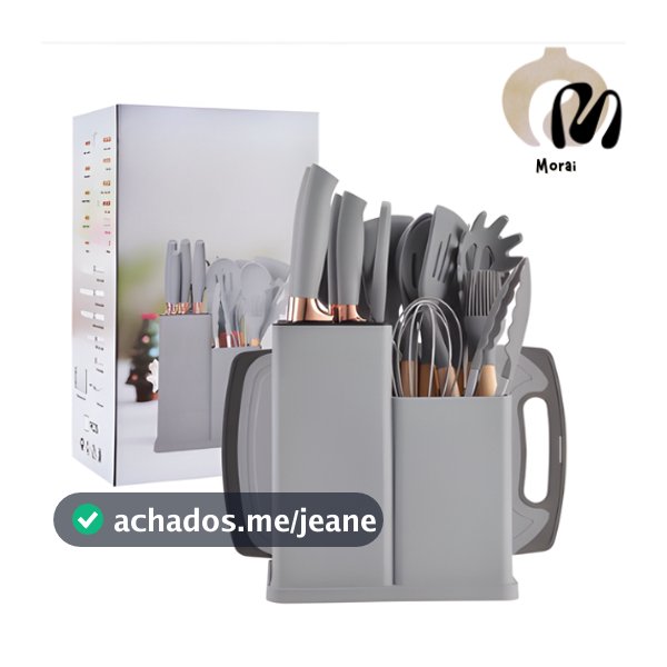 Kit Utensílios de Cozinha 12/19 Peças • Silicone com Cabo de Madeira • Completo e Resistente