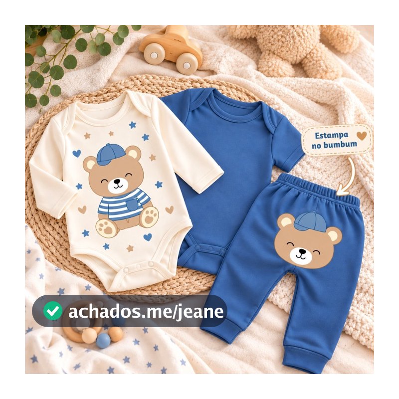 Conjunto Bebê Trio 3 Pçs Algodão: Body e Calça OU Regata e Shorts Estampas Divertidas Roupa de Bebê Menino Verão Inverno