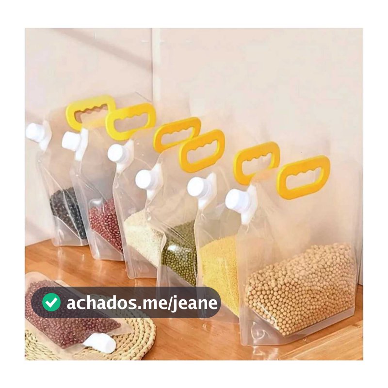 Kit 3 unis Sacos de 1,5L Para Armazenar Alimentos/Grãos/Cereais C/ Tampa de Rosca Hermético