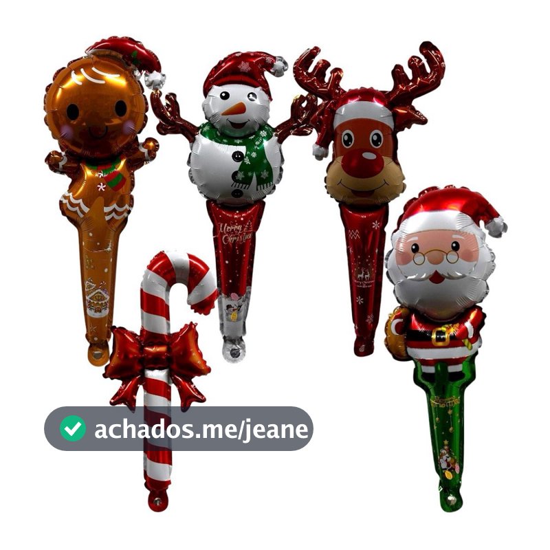Kit c/ 10 Balão Bastão 55cm Enfeite Natal Papai Noel Decoração Festa Enfeite Natalino - 2 Cada 57cm