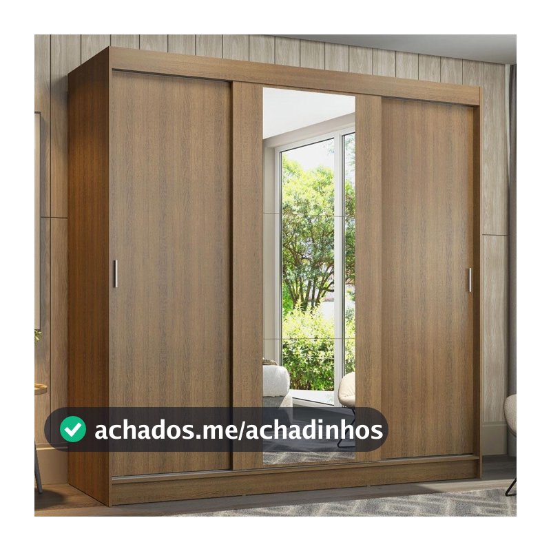 Guarda-Roupa Casal Madesa Reno 3 Portas de Correr com Espelho - Rustic