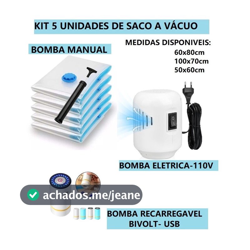 Oferta Kit 5 Saco Organizador A Vácuo Para Viagem Varias Medidas