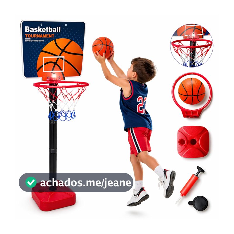Jogo de Basquete Infantil com Cesta Ajustável, Bola e Inflador – Brinquedo Esportivo para Crianças