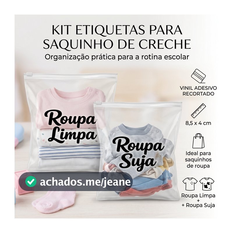 ENVIO IMEDIATO | Kit Etiquetas Vinil Roupa Limpa e Roupa Suja – Escolar / Creche