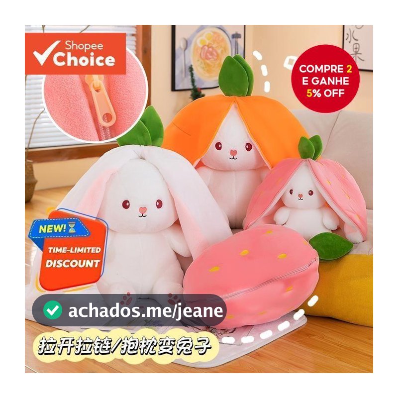 35-48cm Transformado Morango Coelho Boneca Brinquedo De Pelúcia Pequeno Branco Dormindo Cenoura